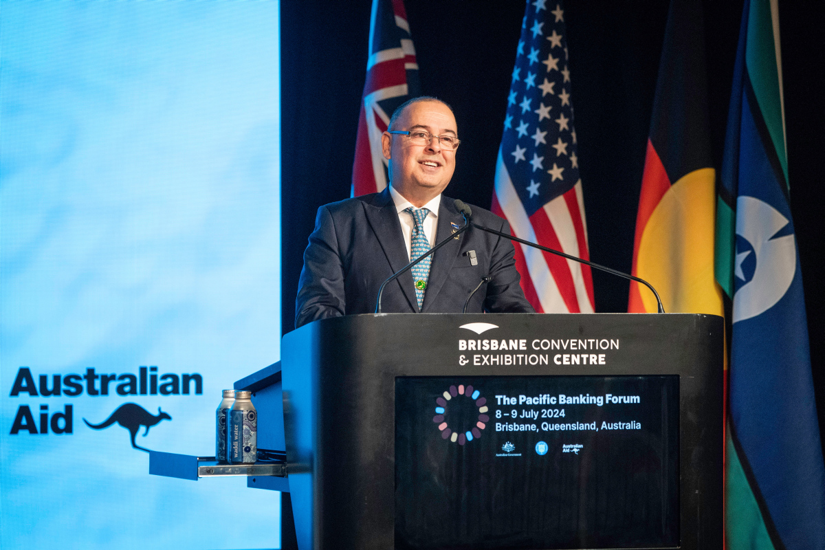 Cook Islands PM Mark Brown addresses the Pacific Banking Forum. Pic Courtesy: Pacific Islands News Association